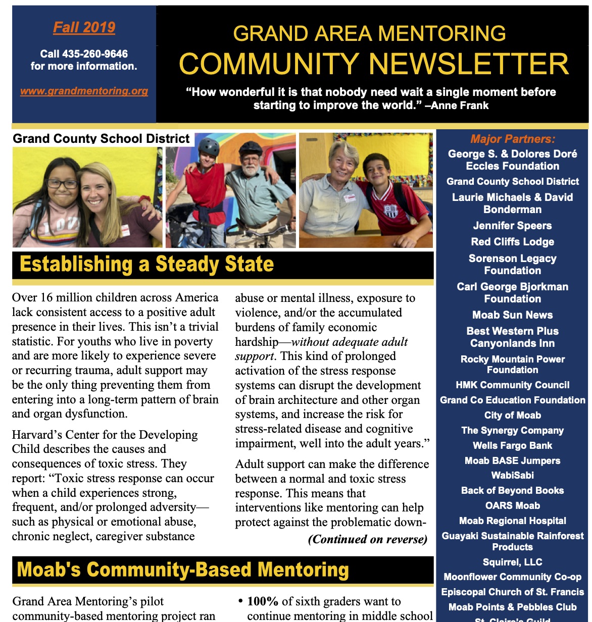Fall 2019 Community Newsletter - Grand Area Mentoring